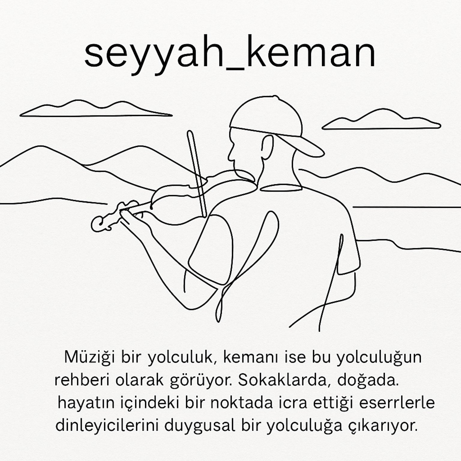 Tek çizgiyle keman çalan gezgin — profil çizimi